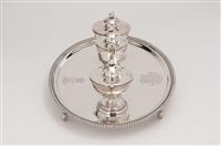 2013.10.1-7 - George III silver inkstand, 1789, with pots 1798, presented to Matthew Baillie by Queen Charlotte in 1810, side view.jpg; 2013.10/1; Inkstand; Inkstand
